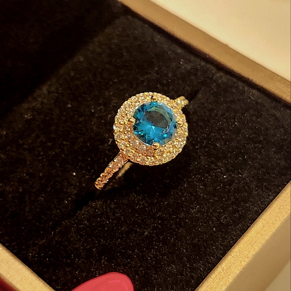 Stainless Steel Ring, Hypoallergenic with Blue Zirconia Stone. Fashion Design